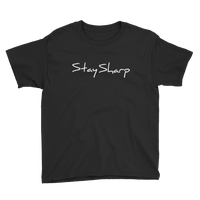 Youth Short Sleeve Black Stay Sharp T-Shirt with back logo