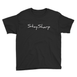 Youth Short Sleeve Black Stay Sharp T-Shirt with back logo